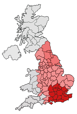 UK map with highlighted zones